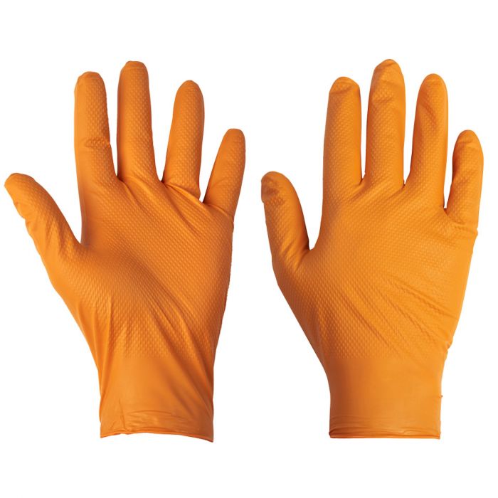 Orange Disposable Nitrile Grip Gloves, Large