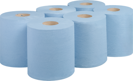 1-Ply Blue Centrefeed Roll, 300m - Pack of 6