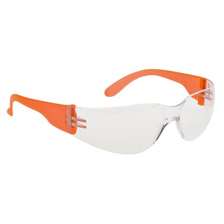 Safety Spectacles, Clear/Orange Hi-Vis, Anti-Scratch, 99% UV protection