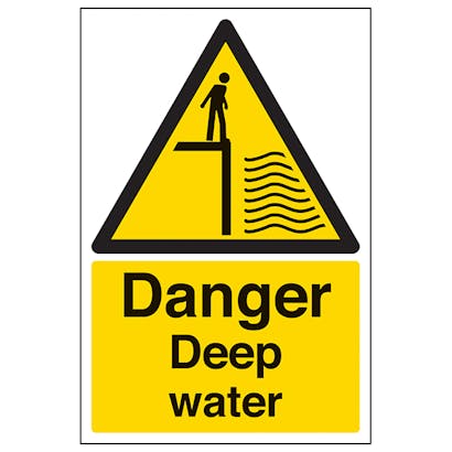 Danger Deep Water Sign, 200mm x 300mm - Self Adhesive Vinyl