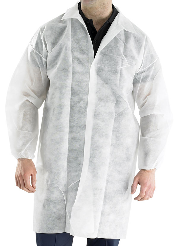 Polypropylene Disposable Visitors Coat, White - Medium