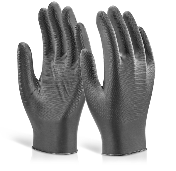 Nitrile Disposable Gripper Glove, Black, 2XL